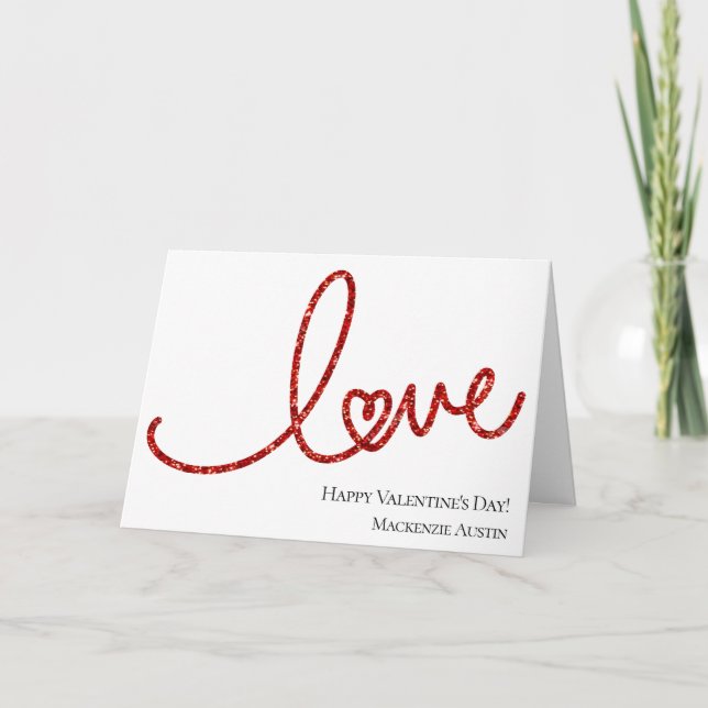 Love Heart Script | Simple Red Typography on White Holiday Card (Front)
