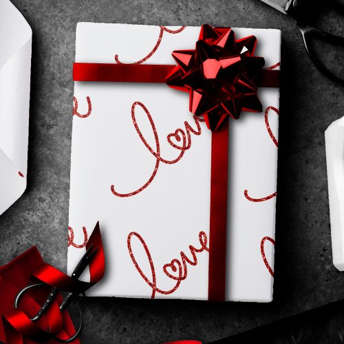 Love Heart Script  Simple Red Typography on White Wrapping Paper