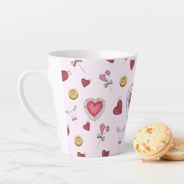 Love Heart Sewing Watercolor          Latte Mug (In Situ)