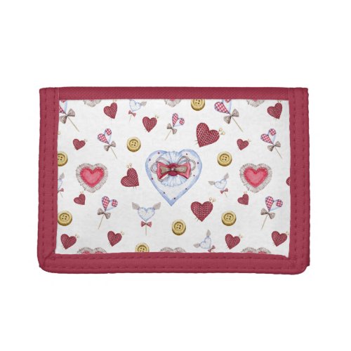 Love Heart Sewing Watercolor      Trifold Wallet