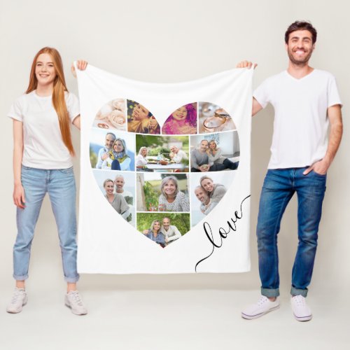 Love Heart Shaped 11 Photo Collage White Fleece Blanket