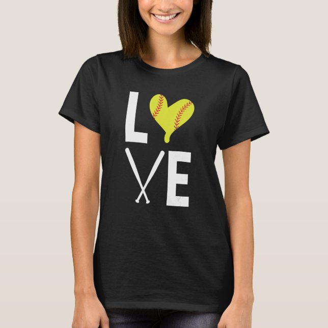 Love Heart Shaped Ball Softball Bats  Softball T-Shirt (Front)