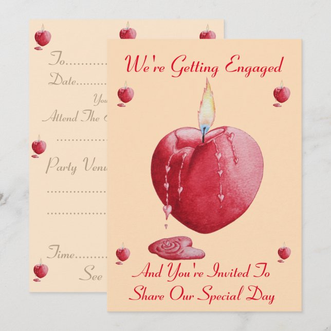 love heart shaped candle engagment invitation (Front/Back)