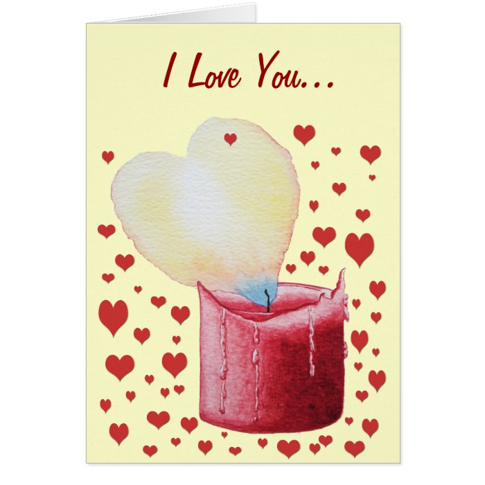 love heart shaped flame red candle illustration card