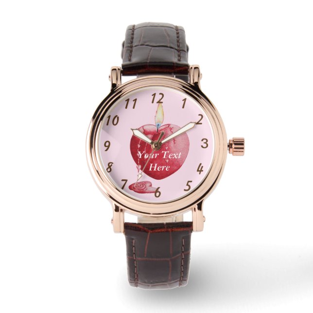 love heart shaped flame red candle romantic watch (Front)