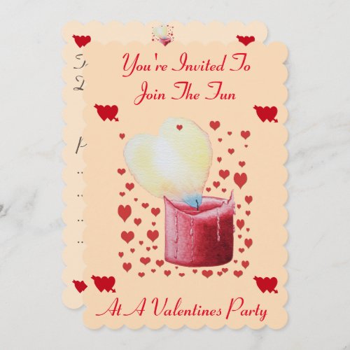 love heart shaped flame red candle valentines invitation