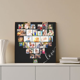 Love Heart Shaped Photo Collage Small Square Canvas Print