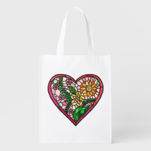 Love heart stained glass grocery bag