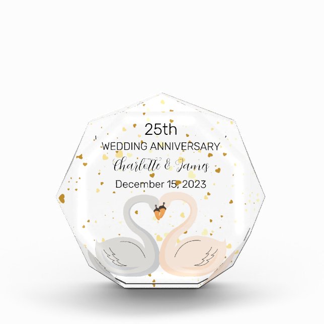 Love Heart Swan Couple Wedding Anniversary Acrylic Award (Front)