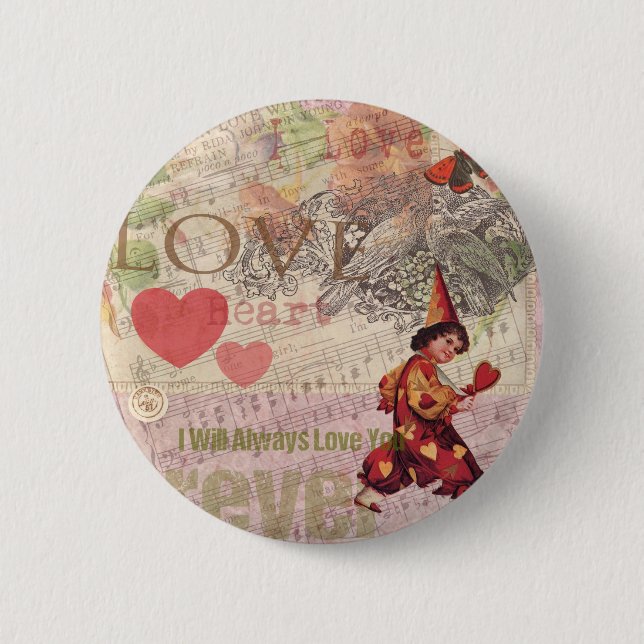 Love Heart Sweetheart Valentine Cherub Button (Front)