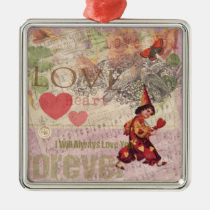 Love Heart Sweetheart Valentine Cherub Metal Ornament