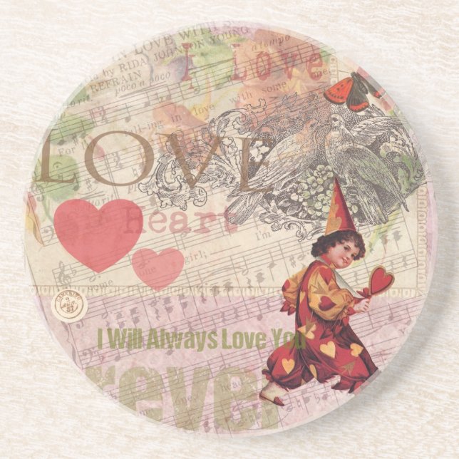 Love Heart Sweetheart Valentine Cherub Sandstone Coaster (Front)