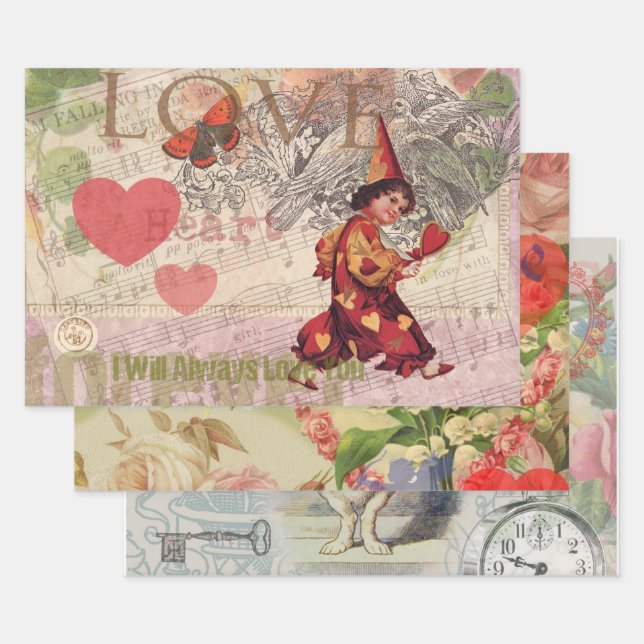Love Heart Sweetheart Valentine Cherub Wrapping Paper Sheets (Set)