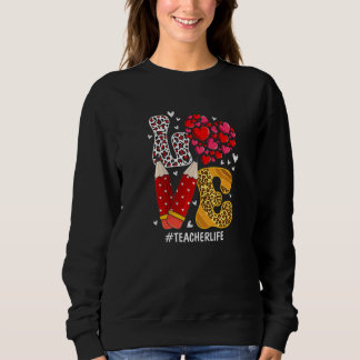 LOVE Heart Teacher Life Plaid Red Leopard Valentin Sweatshirt