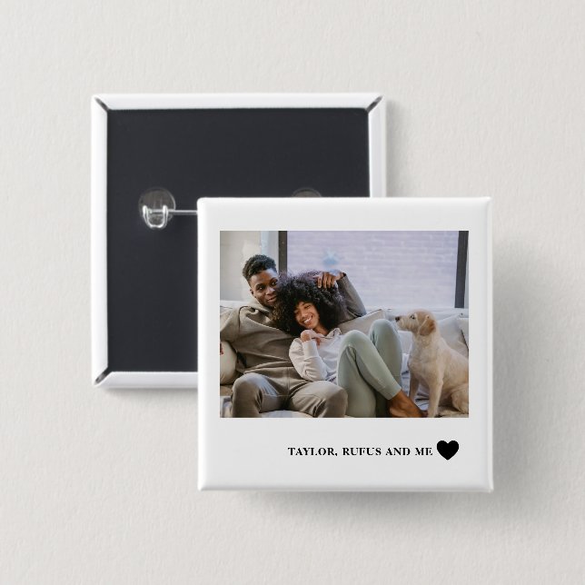 Love Heart Text and 2 Photographs Button (Front & Back)
