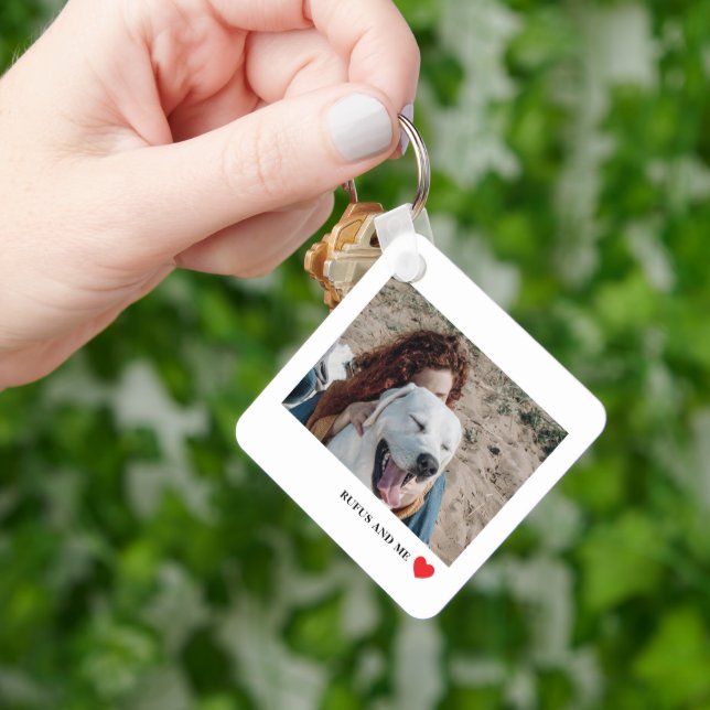 Love Heart Text and 2 Photographs Keychain (Hand)