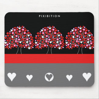 Love Heart Tree Red Black White Mousepad