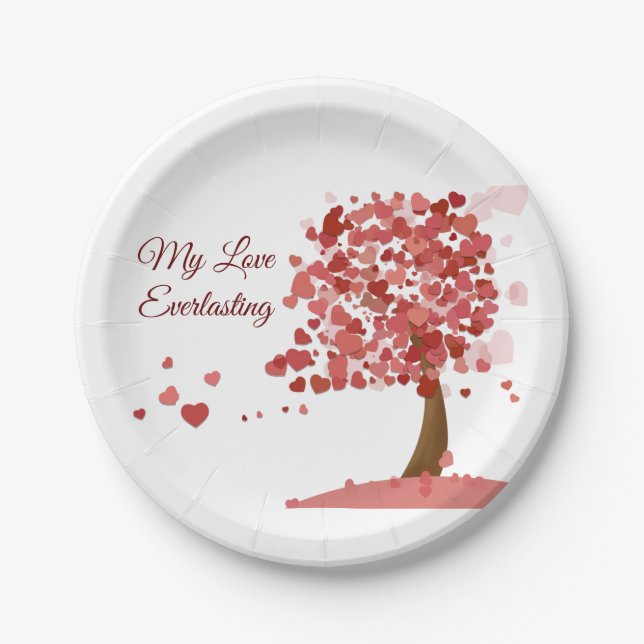 Love Heart Tree Valentine's Day Anniversary Paper Plates (Front)