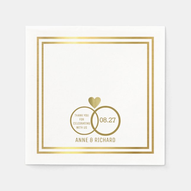 love heart & two wedding rings personalized paper napkins (Front)