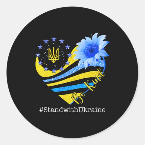 Love Heart Ukraine Be Kind Stand With Ukraine Ukra Classic Round Sticker