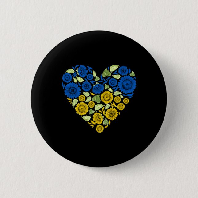 Love Heart Ukraine Sunflower Ukrainian Peace For U Button (Front)