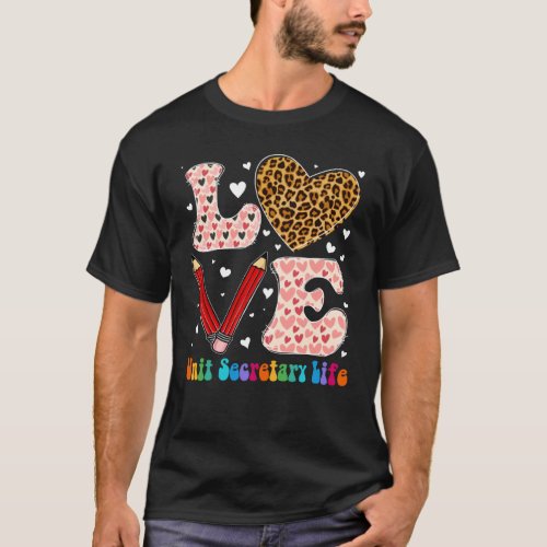 Love Heart Unit Secretary Life Leopard Plaid Valen T_Shirt