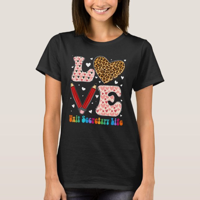 Love Heart Unit Secretary Life Leopard Plaid Valen T-Shirt (Front)