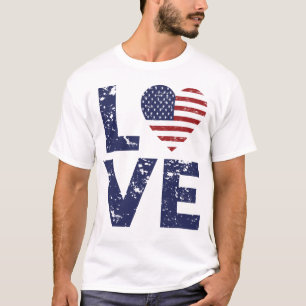 Love Heart USA, 4th of July, America Flag, USA T-Shirt