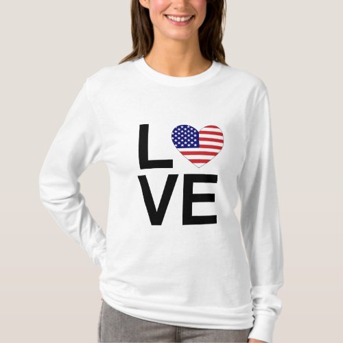 LOVE Heart USA Flag Red White and Blue T_Shirt