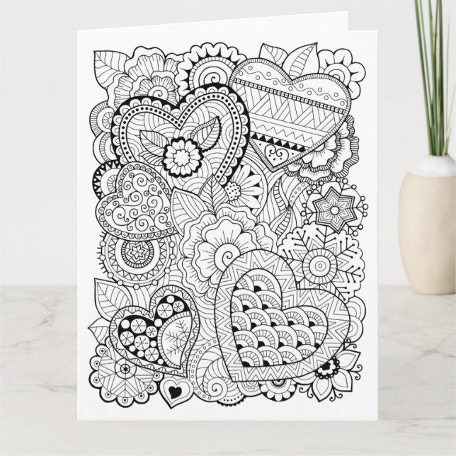 Love Heart Valentine adult coloring card (Front)