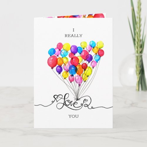 Love Heart Valentines BALLOON watercolor Holiday Card