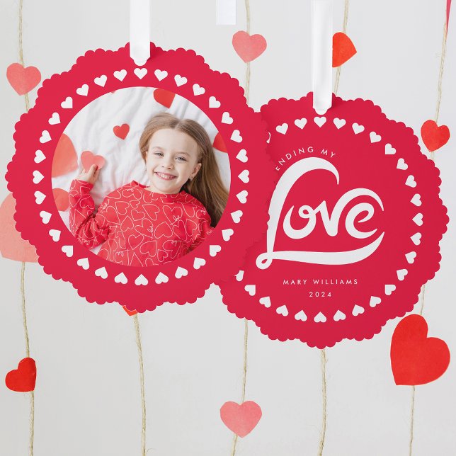 Love Heart Valentines Day Custom Photo Ornament Card (Creator Uploaded)