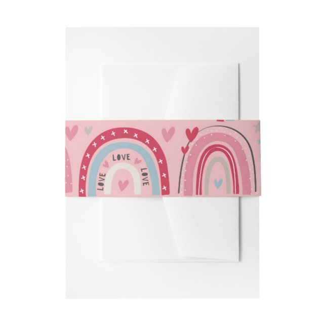 Love Heart Valentines Day Rainbow    Invitation Belly Band (Front Example)