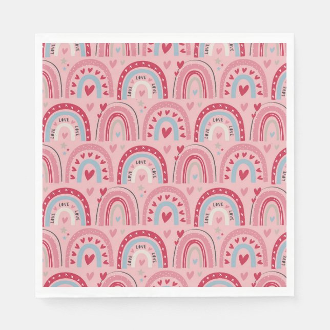 Love Heart Valentines Day Rainbow  Napkins (Front)