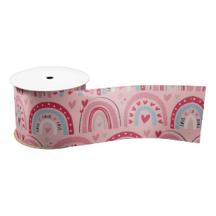 Love Heart Valentines Day Rainbow   Satin Ribbon
