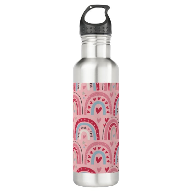 Love Heart Valentines Day Rainbow  Stainless Steel Water Bottle (Front)