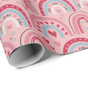 Love Heart Valentines Day Rainbow Wrapping Paper