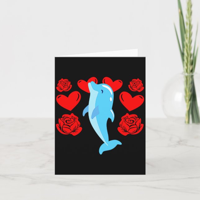 Love Heart Valentines Day Roses Dolphin Boys Kids  Card (Front)