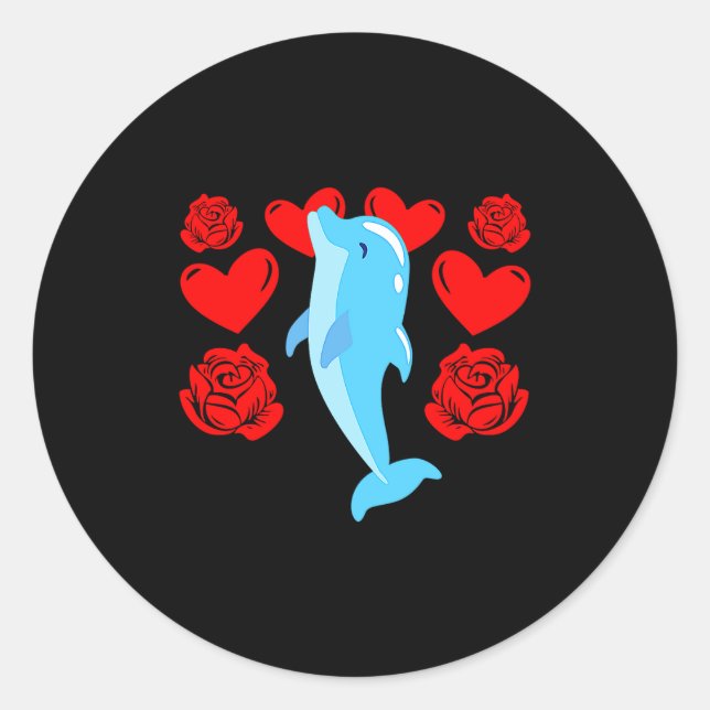 Love Heart Valentines Day Roses Dolphin Boys Kids  Classic Round Sticker (Front)