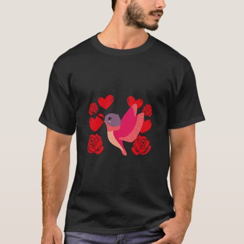 Love Heart Valentines Day Roses Hummingbird Boys  T_Shirt