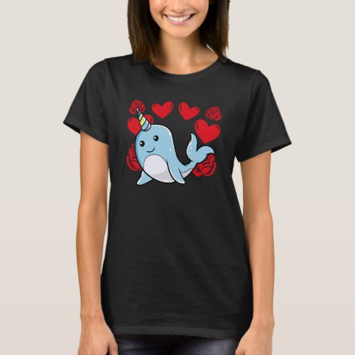 Love Heart Valentines Day Roses Narwhal Boys Kids T_Shirt