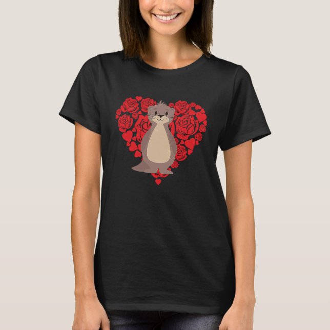 Love Heart Valentine's Day Roses Sea Otter Boys Ki T-Shirt (Front)