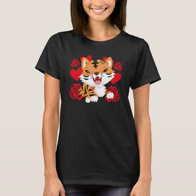 Love Heart Valentine's Day Roses Tiger Boys Kids   T-Shirt (Front)