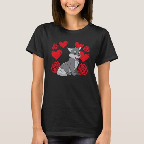 Love Heart Valentines Day Roses Wolf Boys Kids  1 T_Shirt