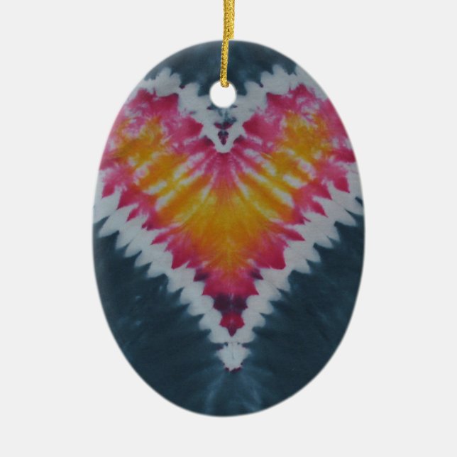 Love Heart Valentine's Tie Dye Ceramic Ornament (Front)