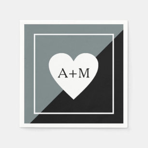 Love Heart Wedding Elegant gray/black  Napkins