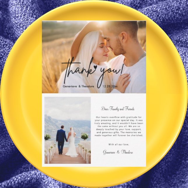 Love Heart Wedding Photo Chic Script Personalized Thank You Card (Creator Uploaded)