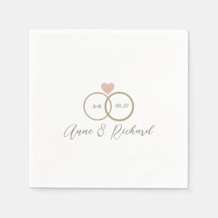 Love Heart Wedding Rings Personalized White Napkins