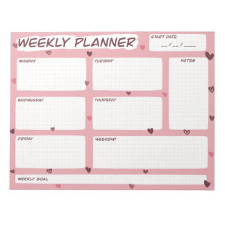 Love Heart Weekly Planner  Notepad