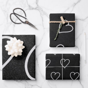 Love Heart White Glitter Valentine's Wrapping Pape Paper Sheets